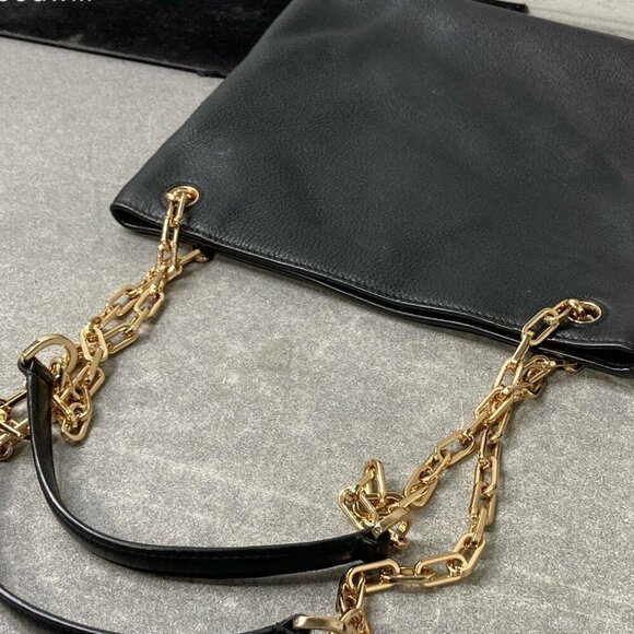 Tory Burch EUC Black Leather w/ Gold-Tone Hardware Shoulder Bag - Picture 13 of 15